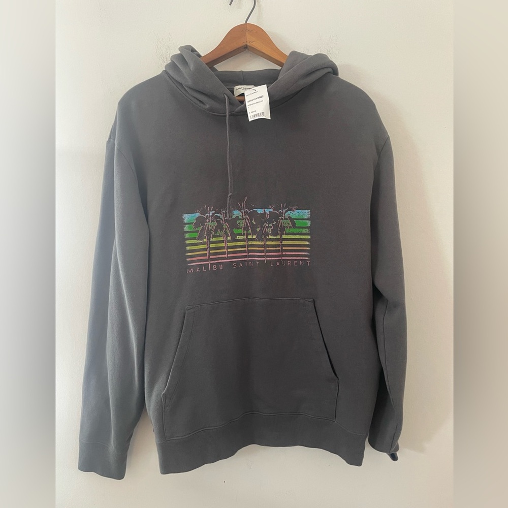 Authentic Saint Laurent Luxury Malibu Charcoal Hoodie with Palm Tree Graphic - Picture 4 of 13